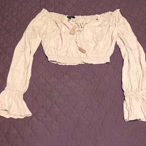 Long sleeve pink of the shoulder shirt.